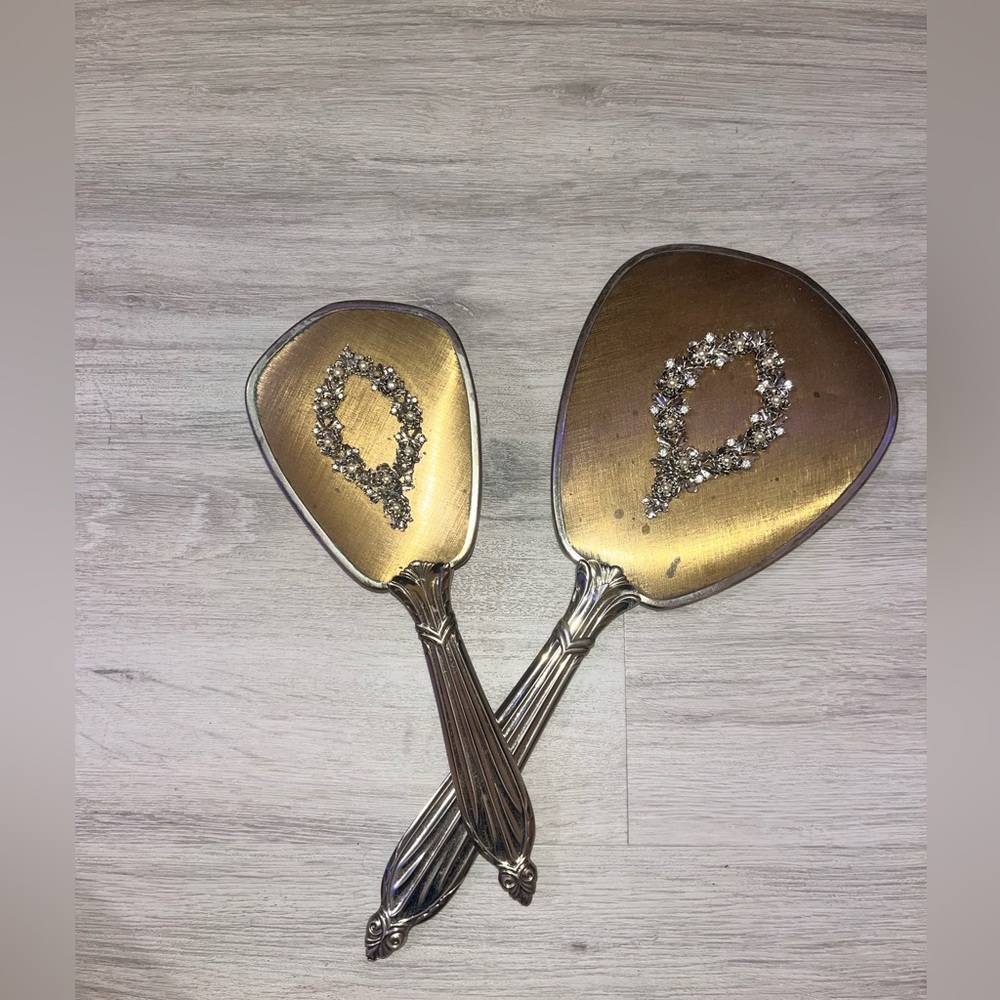 Vintage 1950s hair brush and mirror set vanity set
